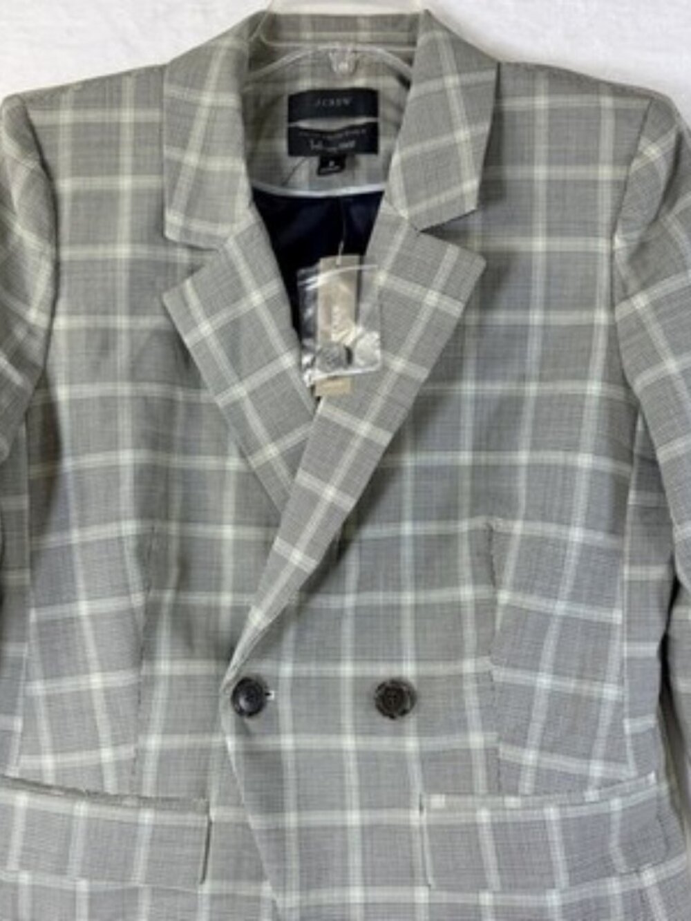 J Crew Devon Blazer Women 6 Green Plaid Double Breasted Wool Stretch Italian New